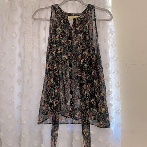 Princess Vera Wang Black Floral Button Up Sheer Blouse Business Casual